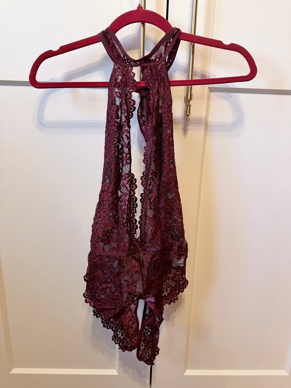 dark red lace high neck one piece